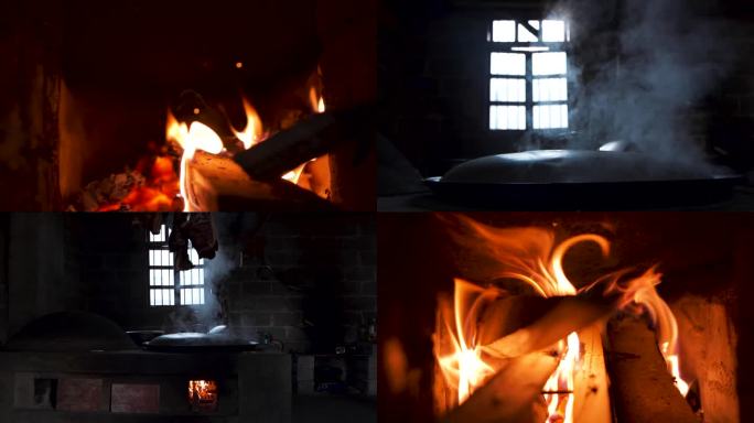 农村传统的柴火燃烧的火炉