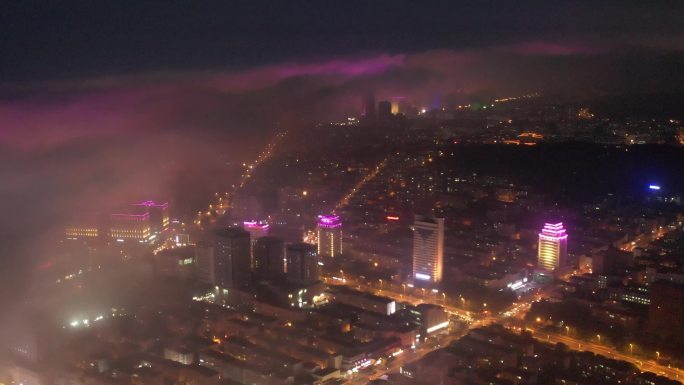 平流雾下的威海城市夜景合集4K