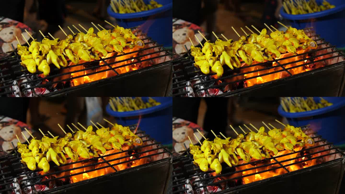 泰国街头美食烤鱿鱼串