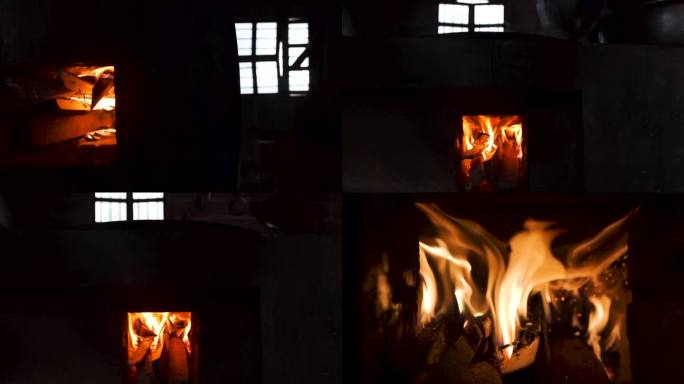 农村传统的柴火燃烧的火炉