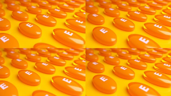 3D橙色维生素E胶囊。循环背景