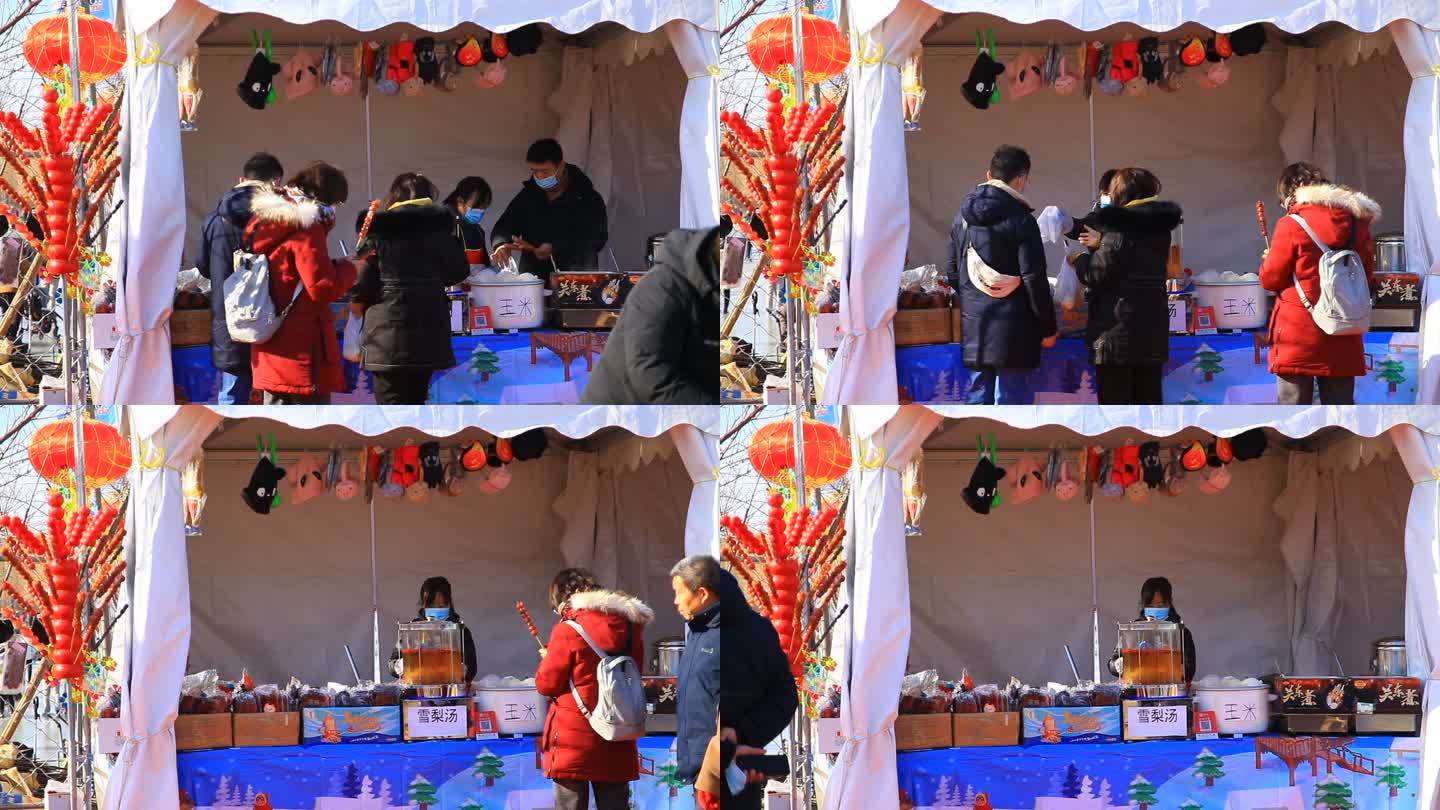 冬季公园里的小卖铺售卖吃的实拍素材06
