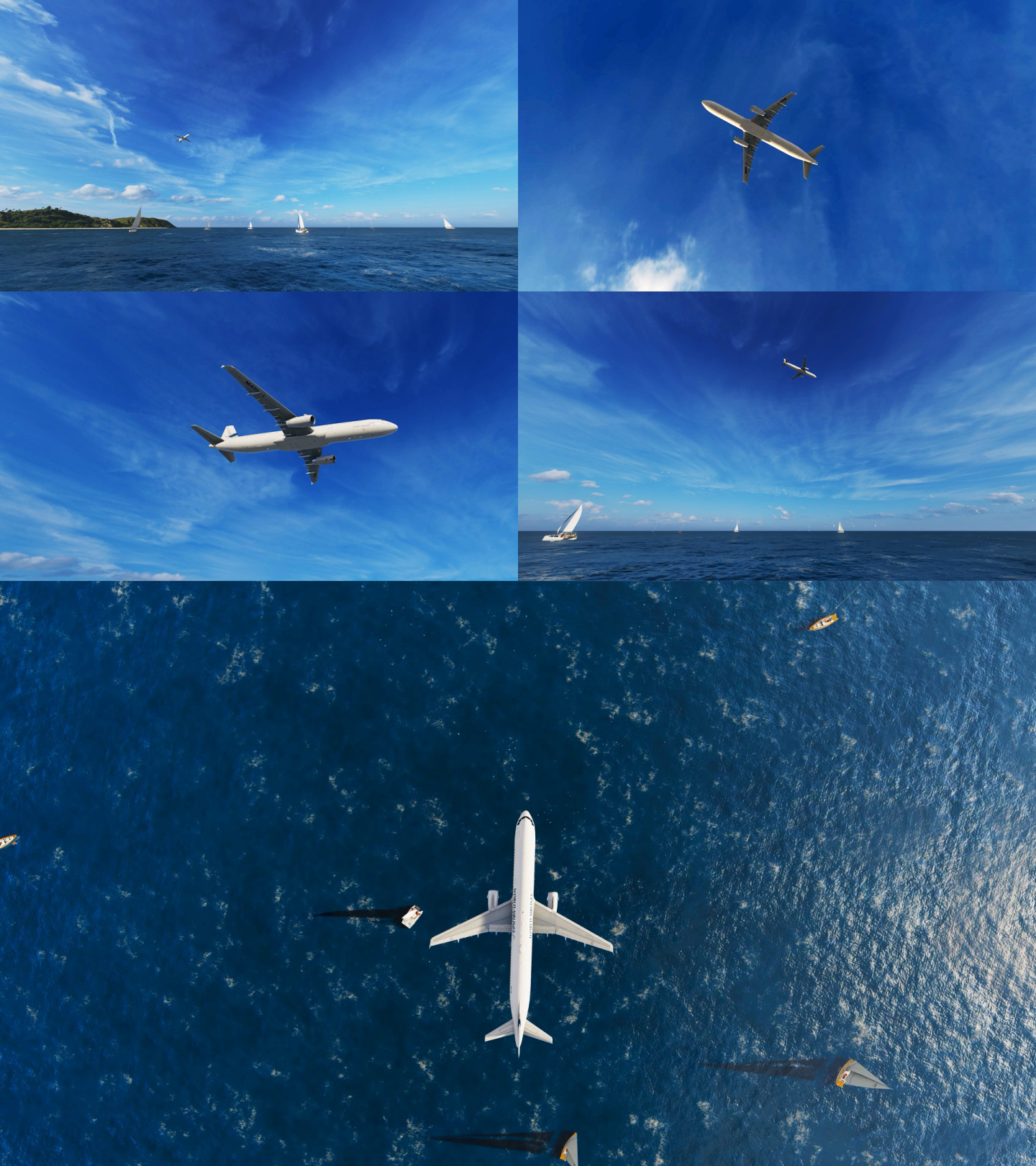 4K大海飞机飞行民航客机航班飞过海面