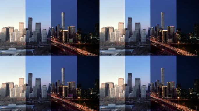 北京天际线和市中心鸟瞰图，白天和夜晚/中国北京