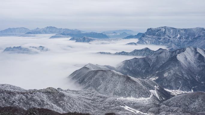 神农架航拍雪景云海延时4K