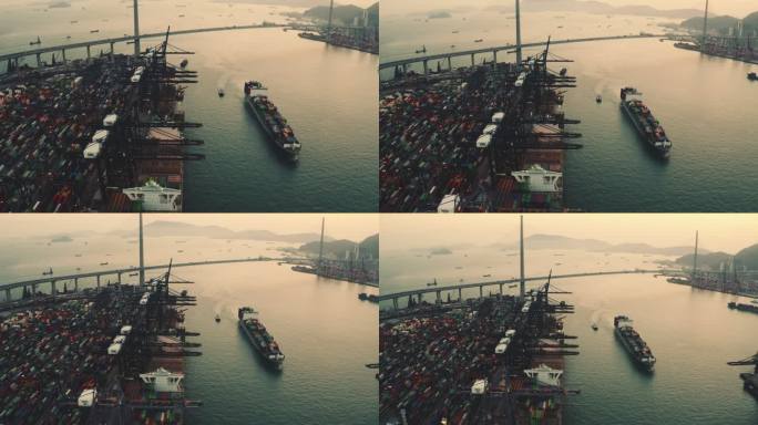 昂船洲大桥香港港口工业区无人机视图