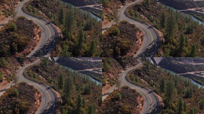 北加利福尼亚州沙斯塔大坝自行车运动员的史诗镜头