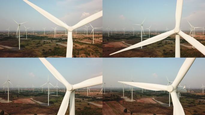 鸟瞰风力涡轮机清洁低碳电力节能减排污染环