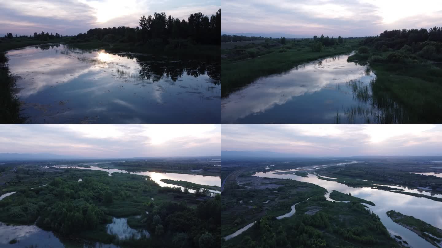 4k航拍渭河日落