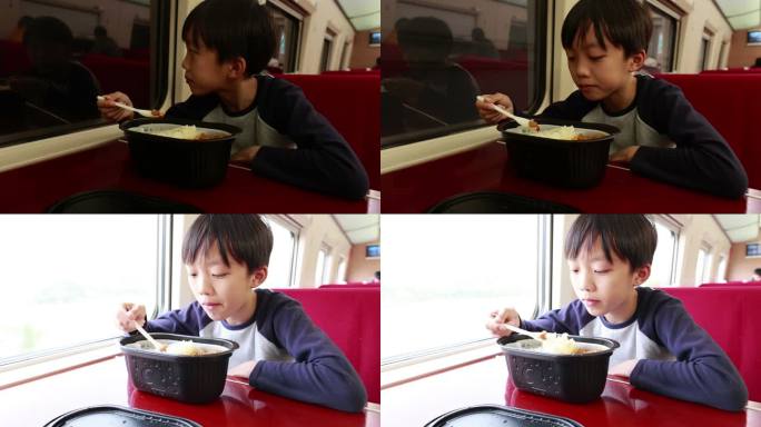 孩子们在火车上吃饭