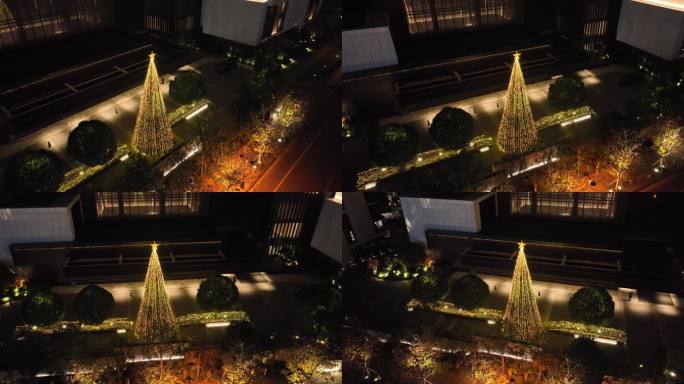 高清航拍苏州柏悦酒店2023年圣诞树夜景