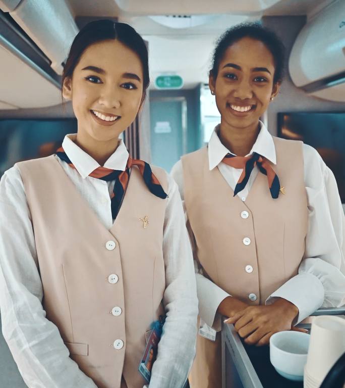 航空公司空姐微笑两位空姐笑脸两个人