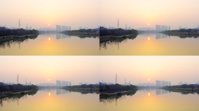 郑州贾鲁河黄昏日落航拍