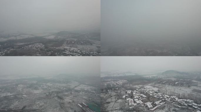 湖北襄阳古隆中景区农村雪景航拍