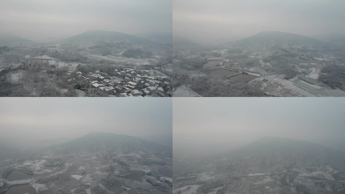 湖北襄阳卧龙镇古隆中农村雪景航拍