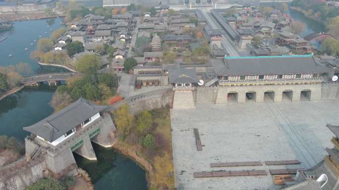 湖北襄阳唐城西明寺拉远航拍