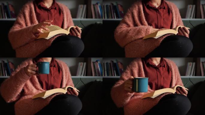 年轻女人在看书女人看书认真安静喝咖啡