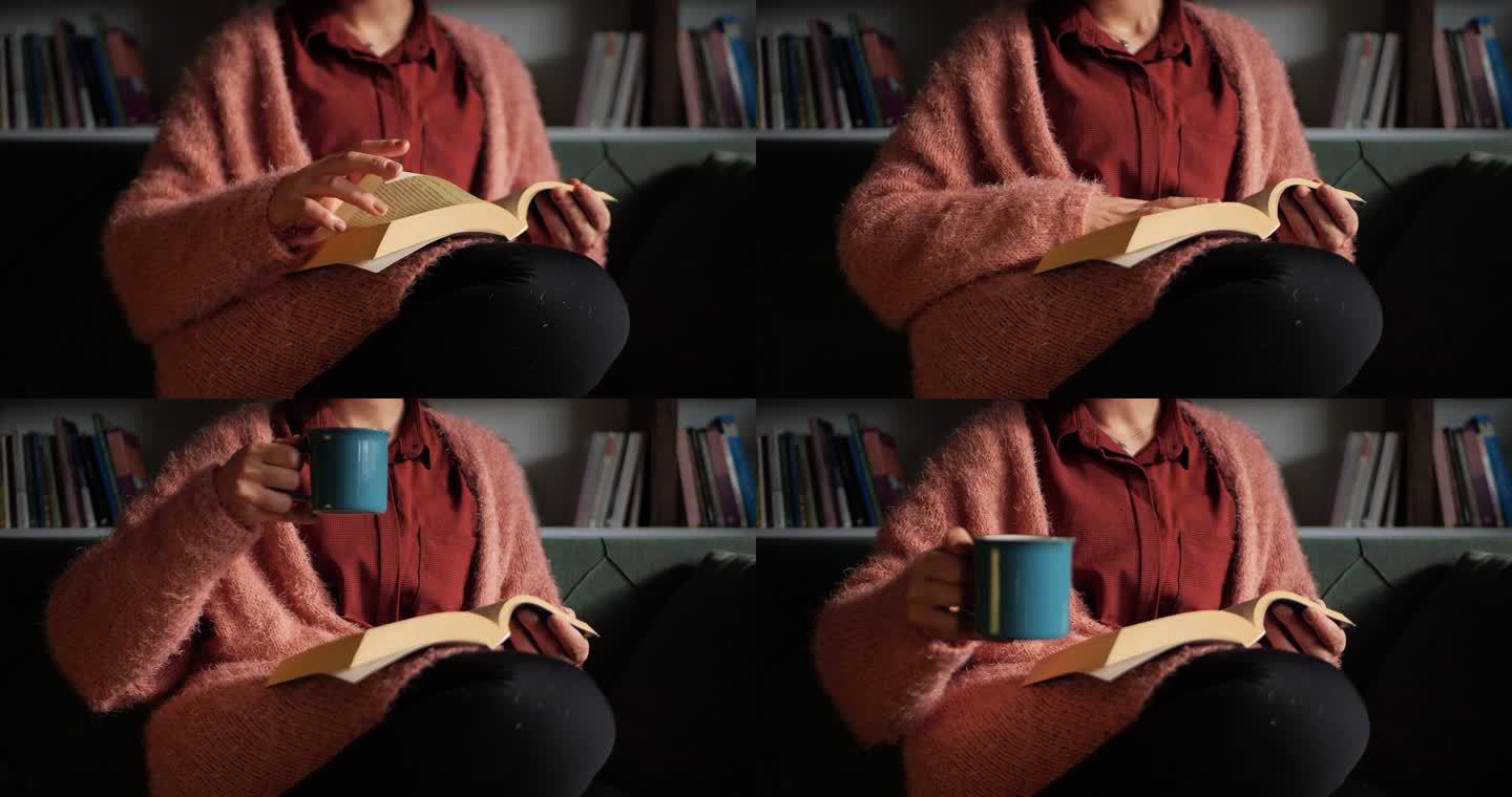年轻女人在看书女人看书认真安静喝咖啡