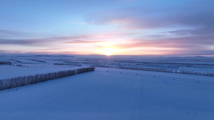 航拍内蒙古雪域雪原暮色