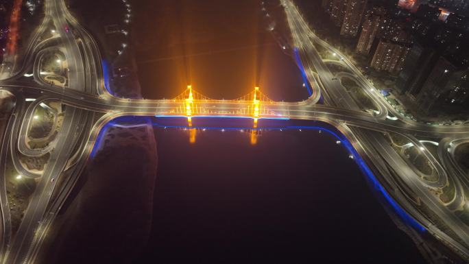 临沂武汉路祊河桥夜景高空航拍城市夜景