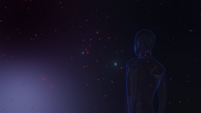 仿人抽象背景三维动画人体旋转透明全息投影