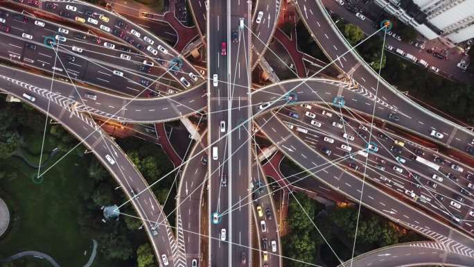 未来智能交通网格连线路网俯视航拍