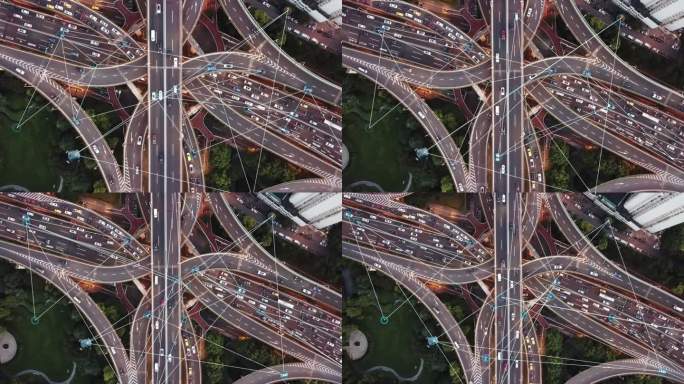 未来智能交通网格连线路网俯视航拍