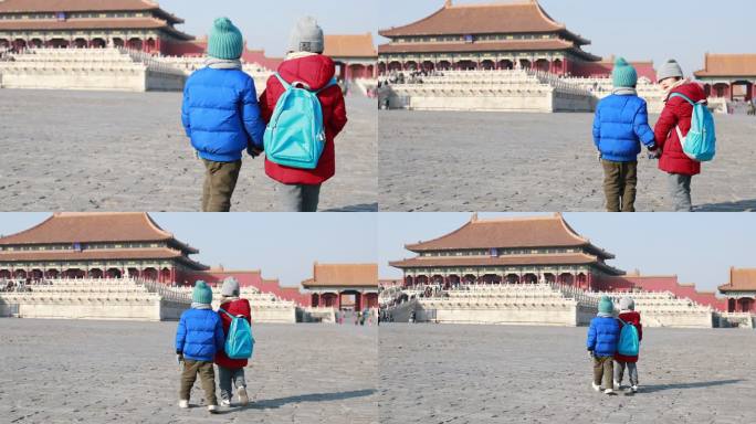 儿童游客参观故宫北京天安门故宫紫禁城宫殿