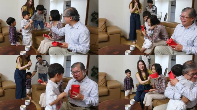 祖父母在中国新年给家人发红包