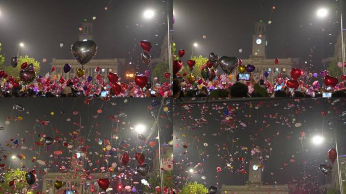 武汉江汉路跨年放飞气球新年放气球