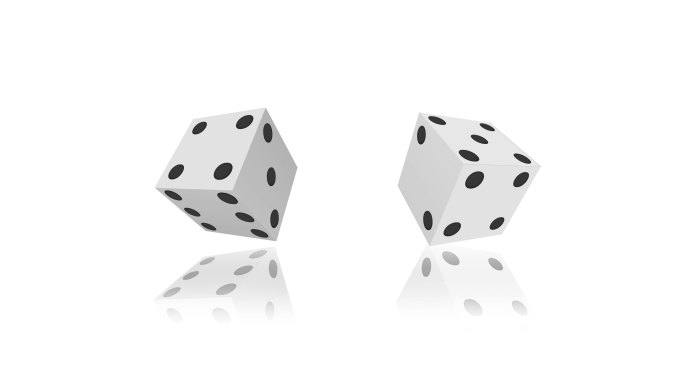 4K白色扑克骰子在白色背景上随机滚动可循环