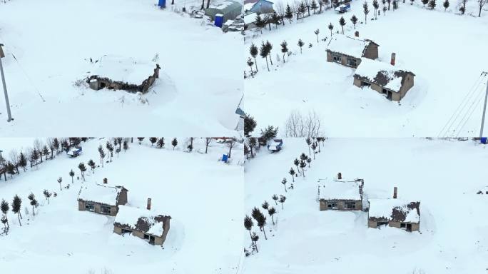 雪中农村土房小院