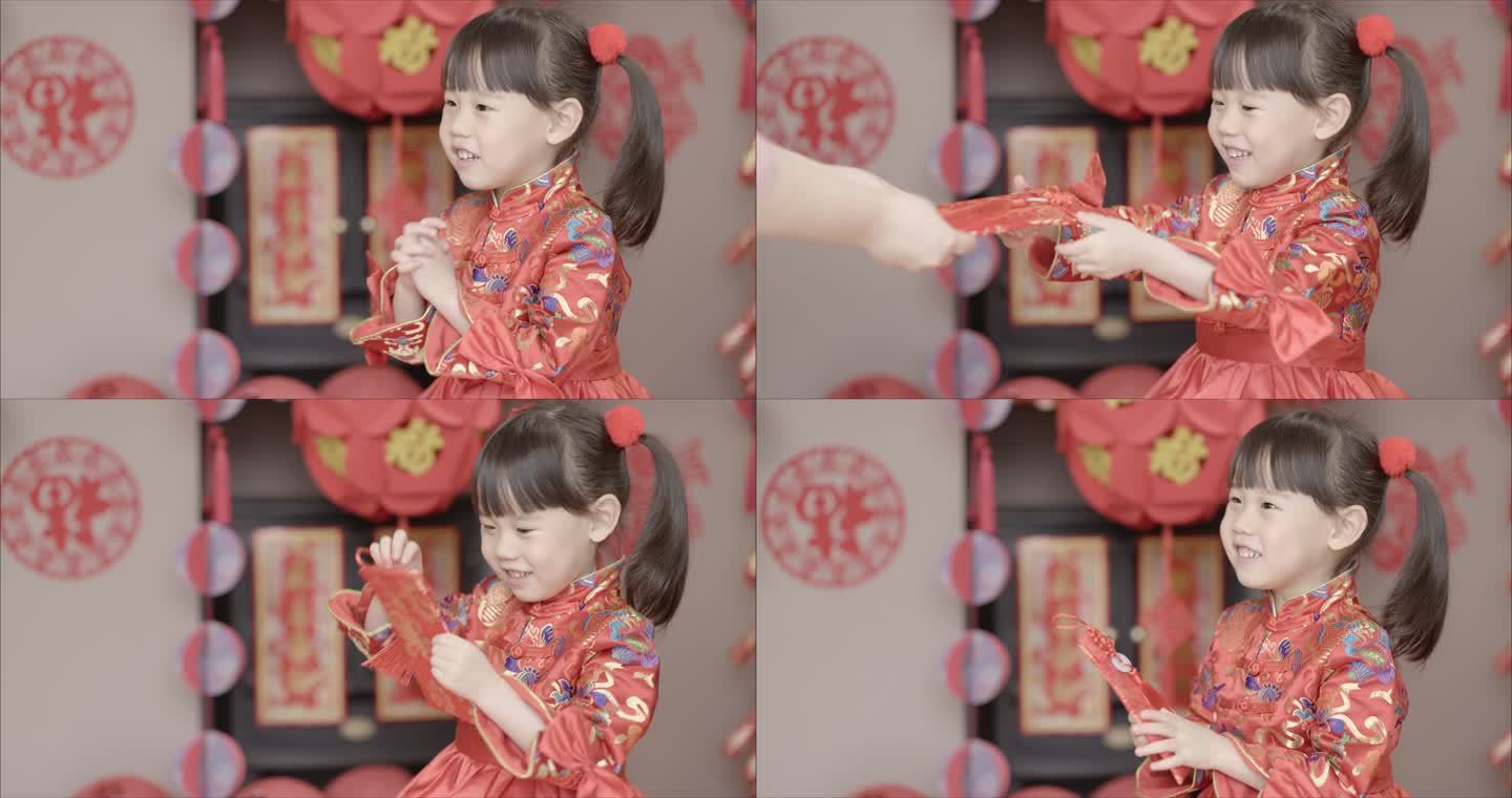 年轻女孩穿着传统服装庆祝中国新年