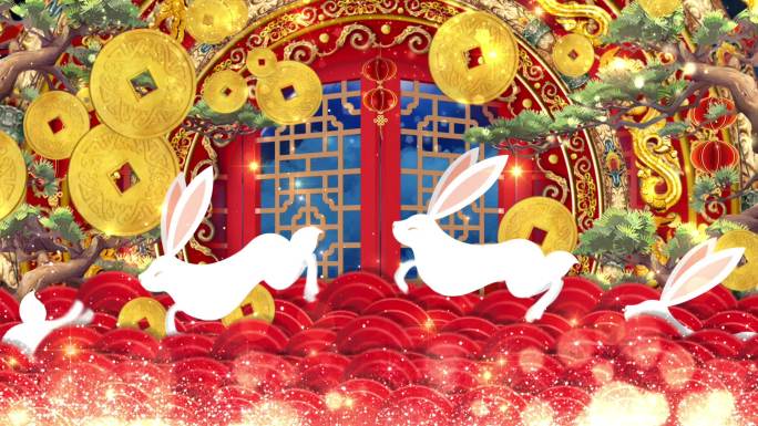 兔子中秋新年春节喜庆国潮视频舞台背景