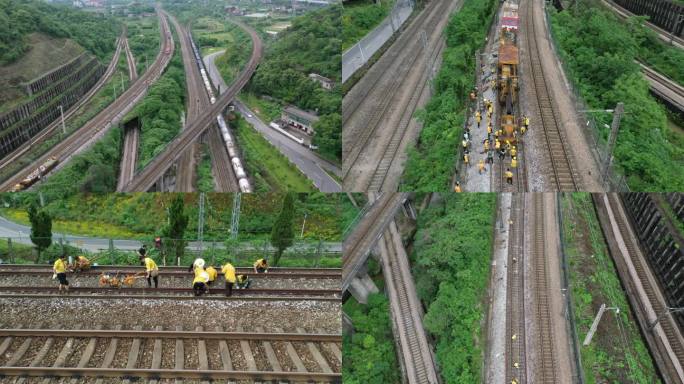铁路航拍铁路修建中国铁路 工人修铁路建设