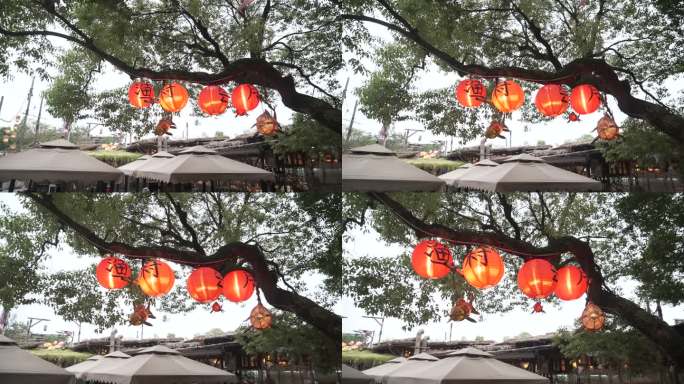 渔村中国风灯笼空镜