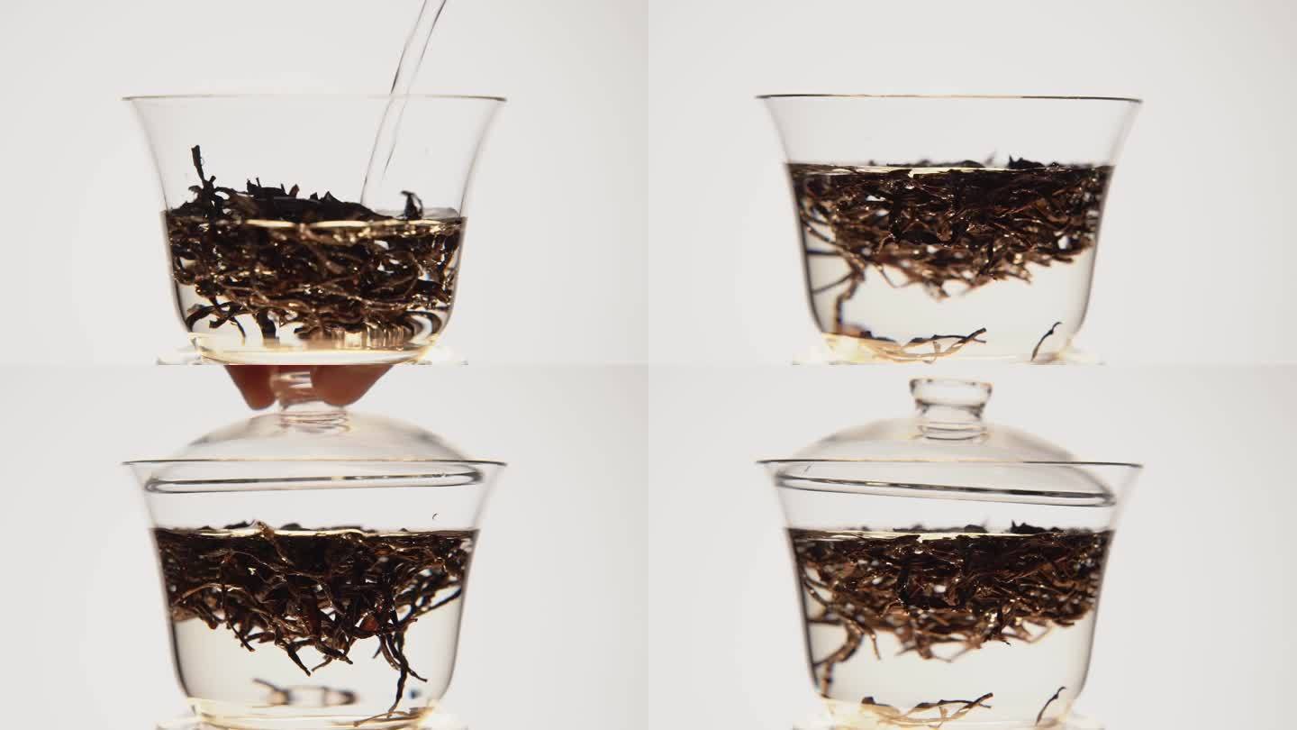 升格拍摄玻璃盖碗冲茶