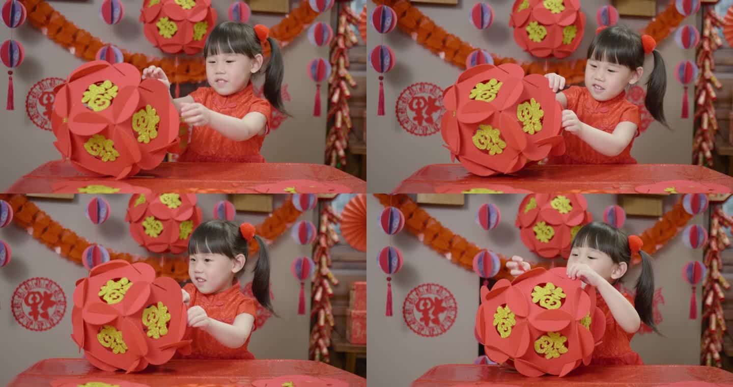 年轻女孩穿着传统服装庆祝中国新年