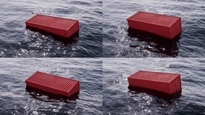 海洋里漂浮的集装箱循环动画3D渲染