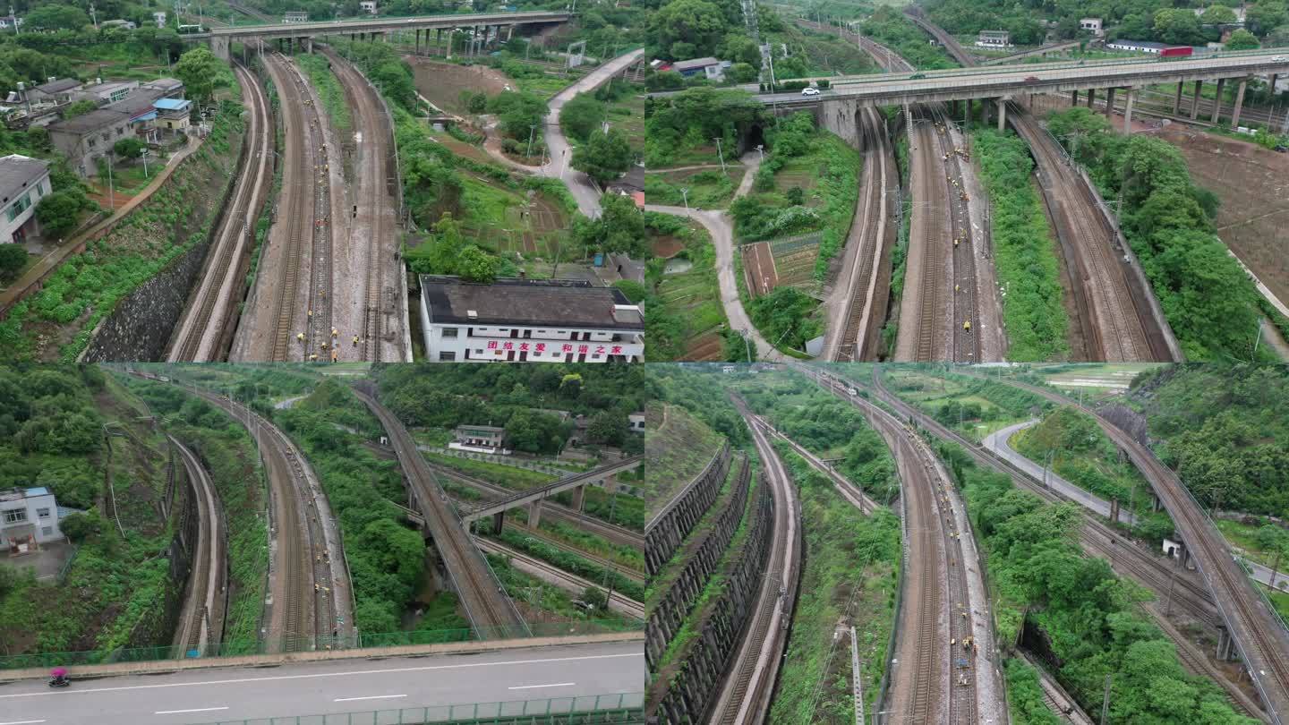 铁路航拍铁路修建中国铁路 工人修铁路建设