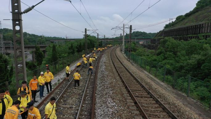 铁路航拍铁路修建中国铁路 工人修铁路建设