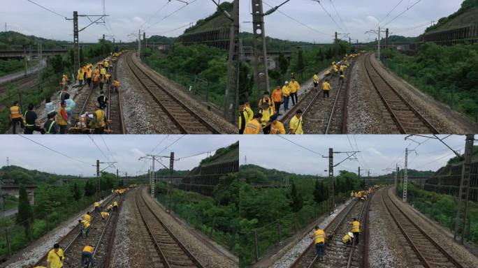 铁路航拍铁路修建中国铁路 工人修铁路建设