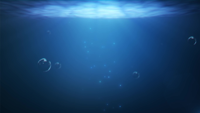 水下循环4K高清蓝色水底海底泡泡安静背景
