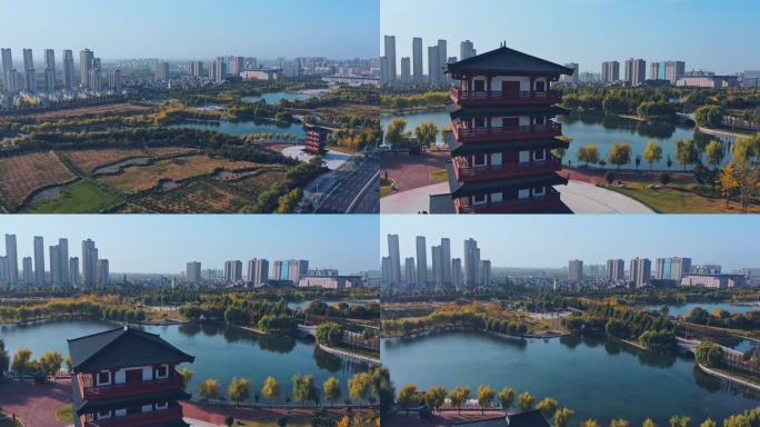 高清4K航拍许昌北海公园古建筑