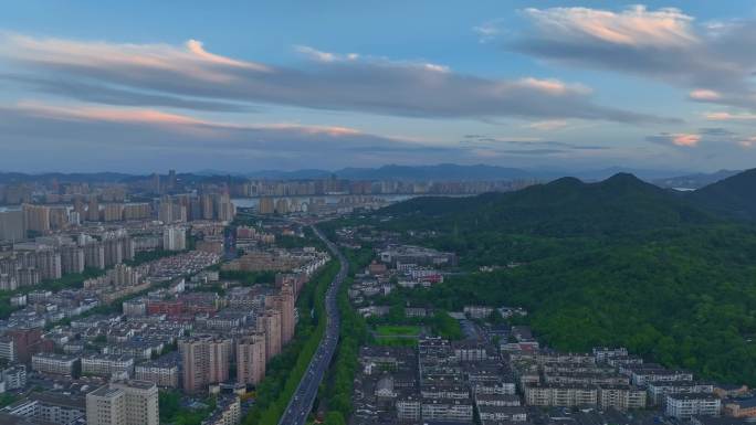 杭州钱塘江城市航拍 夜景车流延时4k