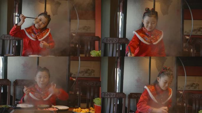 小女孩吃火锅