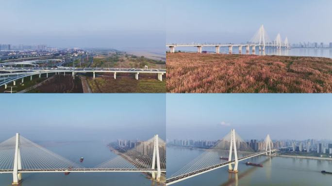 4kt航拍武汉雾霾中的长江二七桥