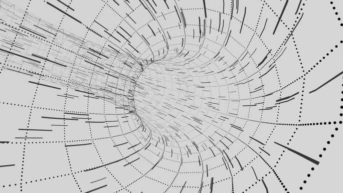 技术线框隧道未来3D虫洞网格。大数据可视化。3D渲染可循环背景