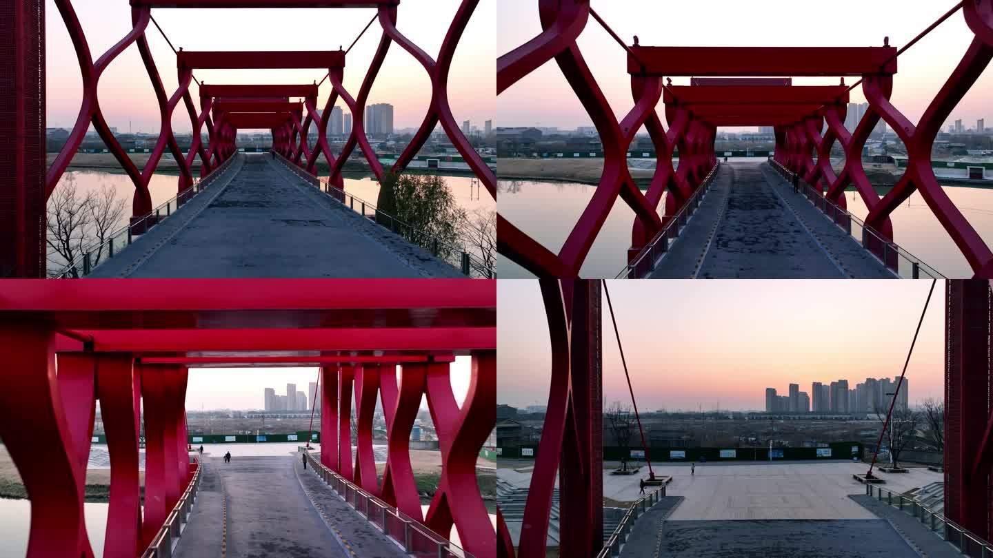 江苏扬州中国大运河博物馆航拍4K素材日落