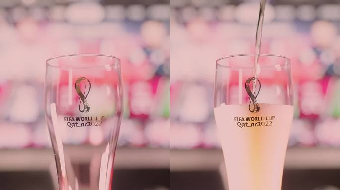4K升格2022卡塔尔世界杯啤酒杯倒酒